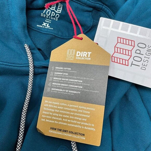 NWT Topo Designs Dirt Hoodie Pond Blue Size XL *LOGO* Pullover Organic Cotton - Picture 6 of 10